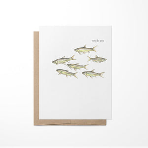 Greeting card with fish illustrations and text on a white background