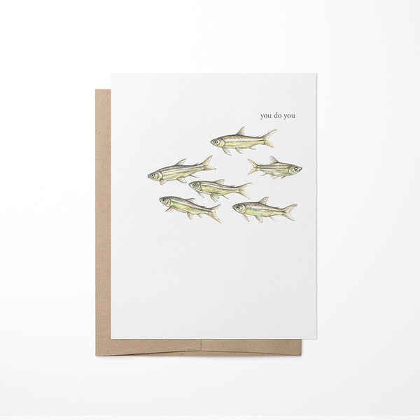 Greeting card with fish illustrations and text on a white background