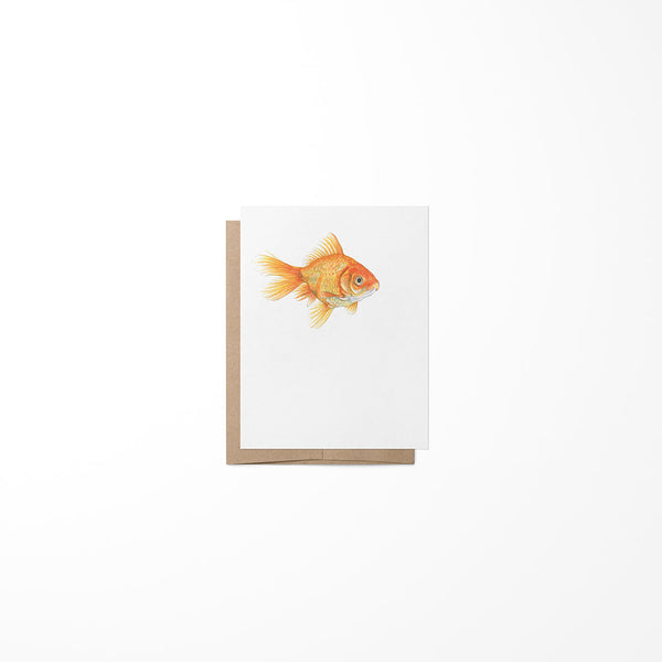 Note card with a goldfish illustration on a white background